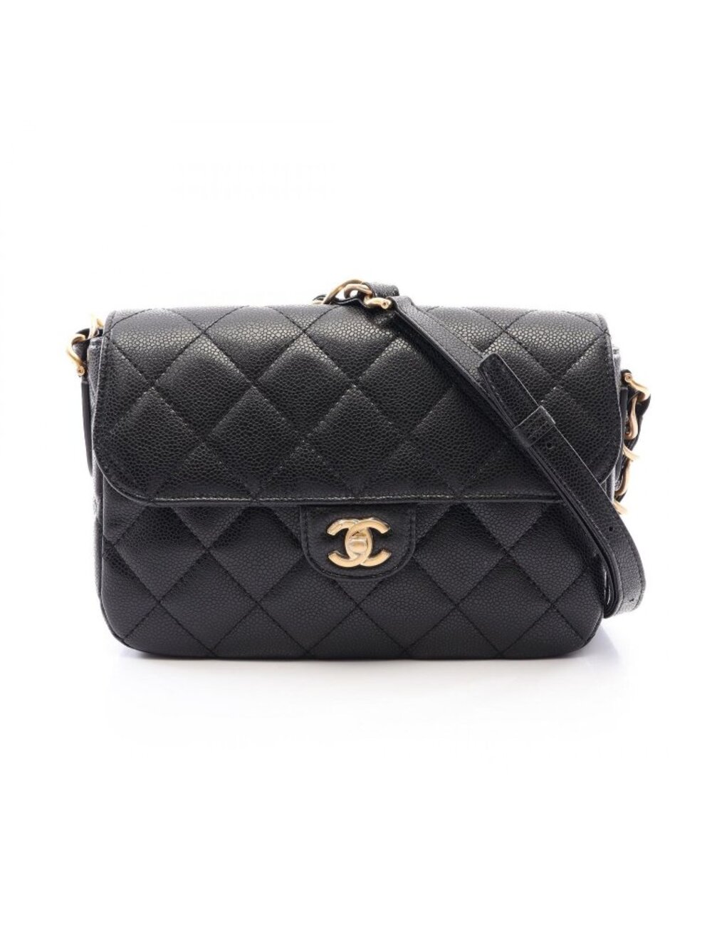 Chanel Shoulder Bag Quilted Flap Black Caviar Leather Chain